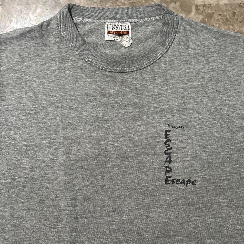 Vintage Hanes Paper Thin T Shirt Mens M (18x23) Grey Baby Tee Michigan 70s